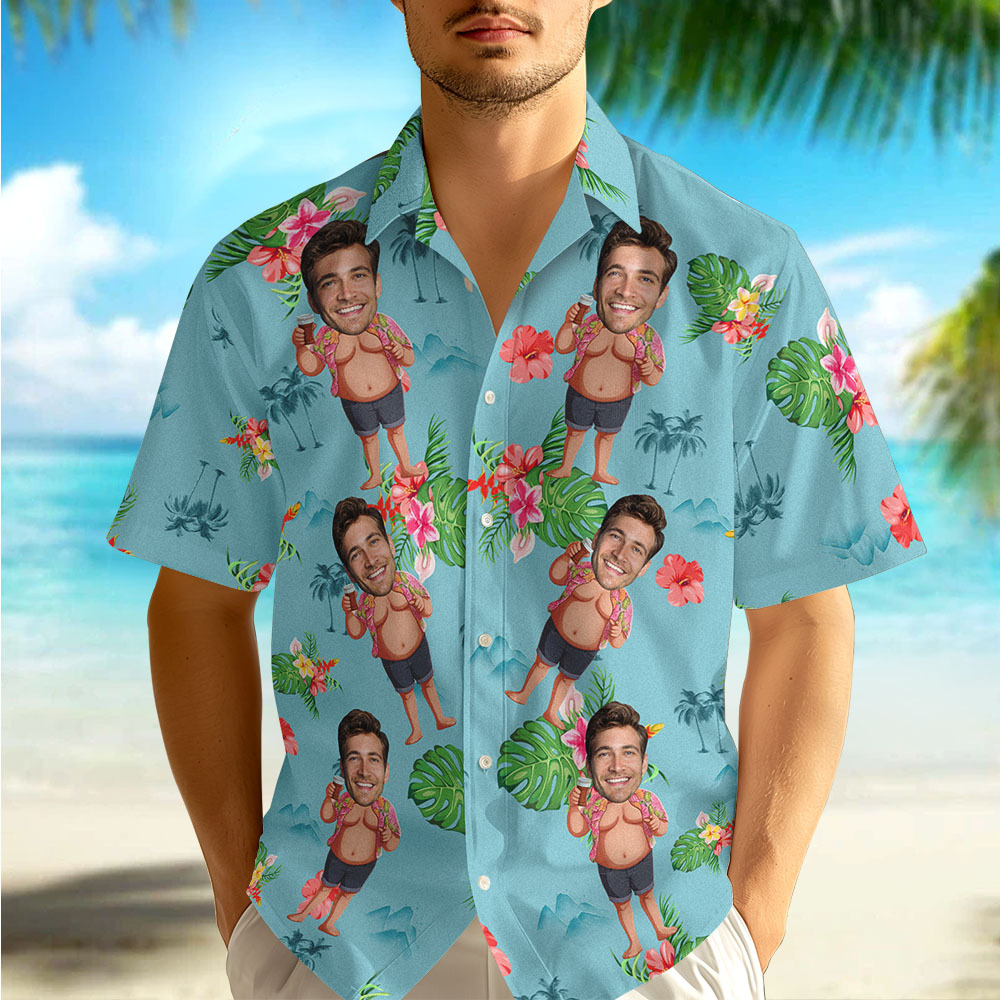 Personalized Funny Face Hula Dancing Gift For Men Personalized Photo Hawaiian Shirts - MyFaceUnderwearAU