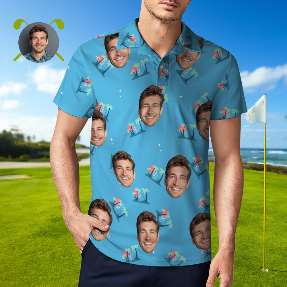 Custom Face Polo Blue Shark Golf Polo Shirt Men's Polo Shirt Gift - MyFaceUnderwearAU