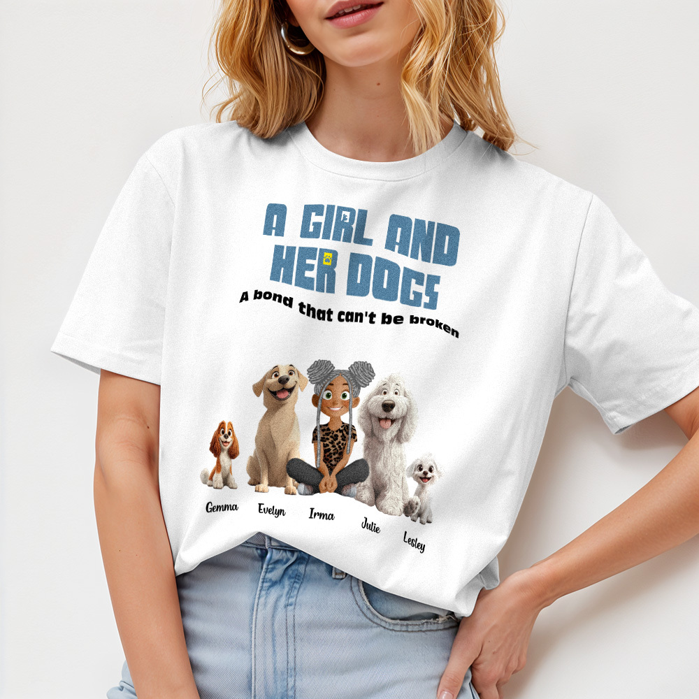 Personalized Cartoon T-shirt Unbreakable Bond With My Dogs Custom Name Shirt Pink Cartoon Shirt - MyFaceUnderwearAU