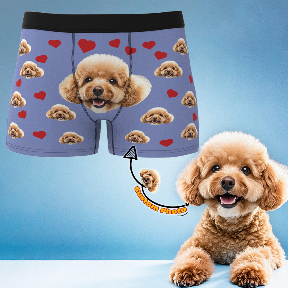Custom Boxers with Pet Photo Men Underwear with Pet Face Personalized Smoky Blue Boxer Briefs with Tex Birthday Gift for Pet Dad Valentine's Day - MyFaceUnderwearAU