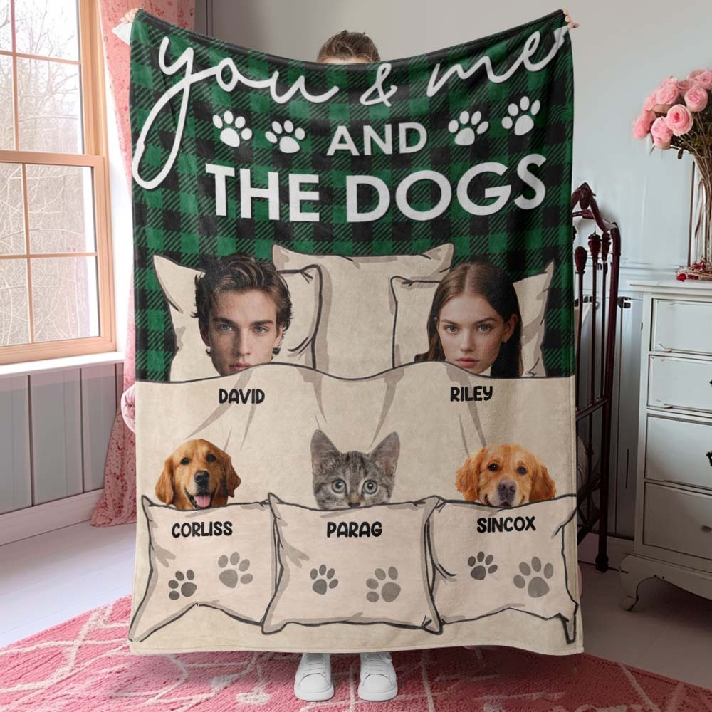 Custom Photo You & Me And The Dogs Cats Fur Babies Personalized Blanket Name And Photo Gift for Family - MyFaceUnderwearAU