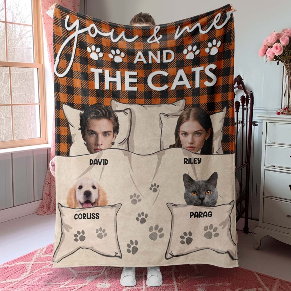 Custom Photo You & Me And The Dogs Cats Fur Babies Personalized Blanket Name And Photo Gift for Family - MyFaceUnderwearAU