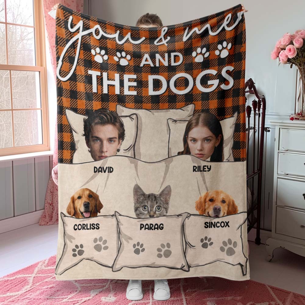 Custom Photo You & Me And The Dogs Cats Fur Babies Personalized Blanket Name And Photo Gift for Family - MyFaceUnderwearAU