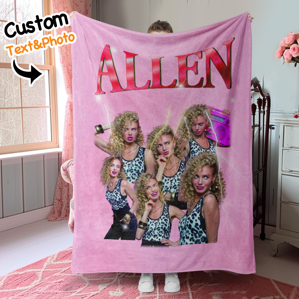 Personalized Photo Vintage Blanket Custom Mothers Day Gift for Mom with Family Photos and Names - MyFaceUnderwearAU