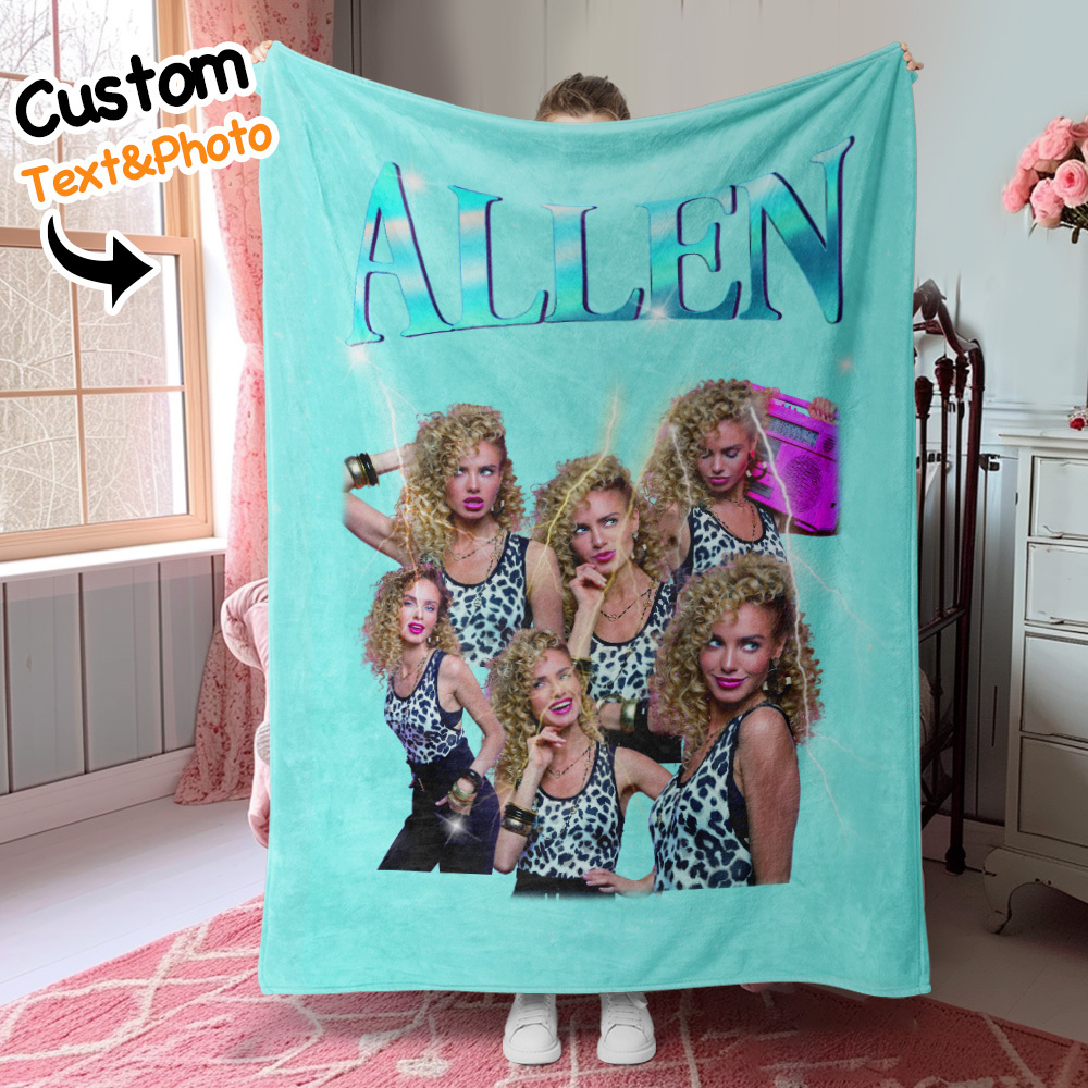 Personalized Photo Vintage Blanket Custom Mothers Day Gift for Mom with Family Photos and Names - MyFaceUnderwearAU