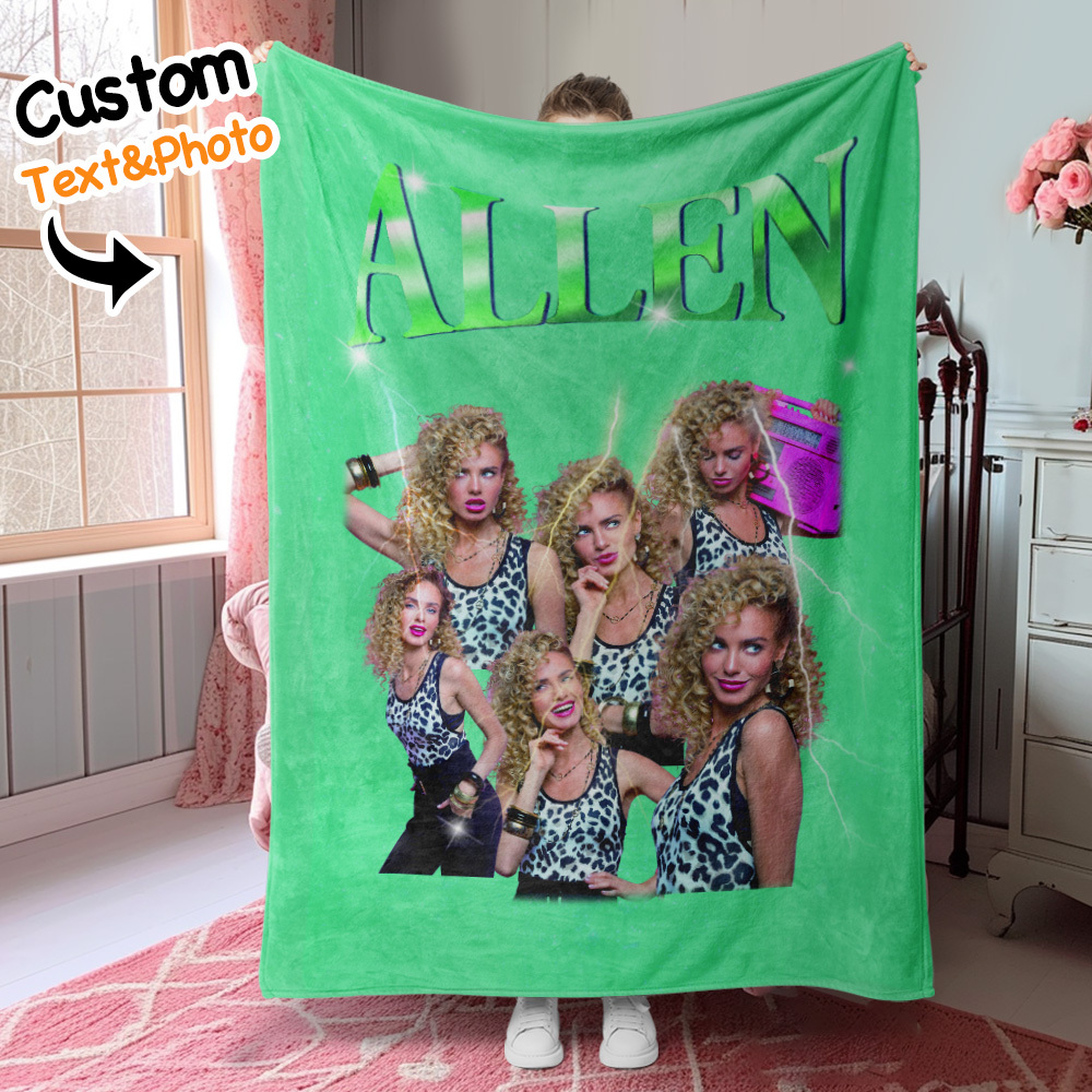 Personalized Photo Vintage Blanket Custom Mothers Day Gift for Mom with Family Photos and Names - MyFaceUnderwearAU