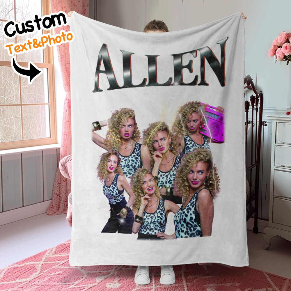 Personalized Photo Vintage Blanket Custom Mothers Day Gift for Mom with Family Photos and Names - MyFaceUnderwearAU