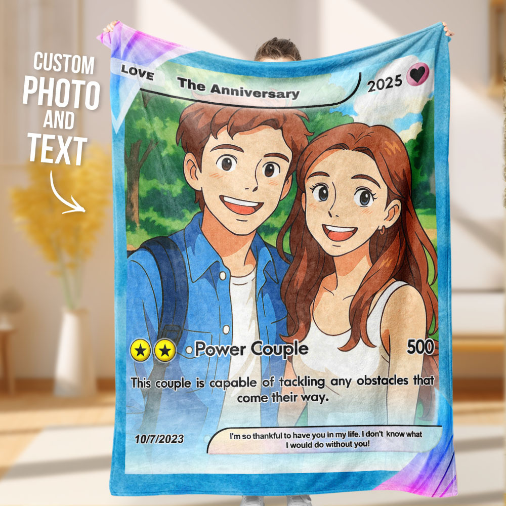 Custom Poke Card Blanket Personalized Game Card Blanket Anniversary Gift - MyFaceUnderwearAU