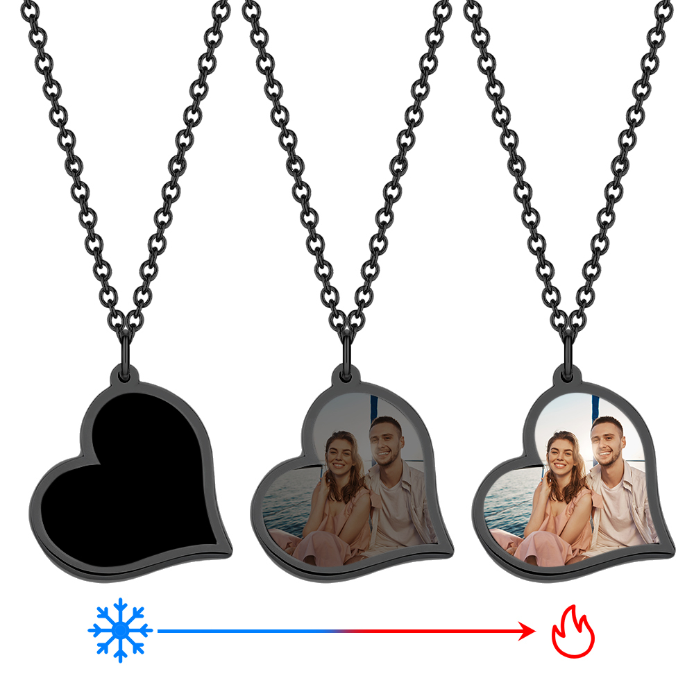 Personalised Photo Temperature-Sensitivel Color-Changing Heart Necklace Photo Gift Necklace for Lover - MyFaceUnderwearAU