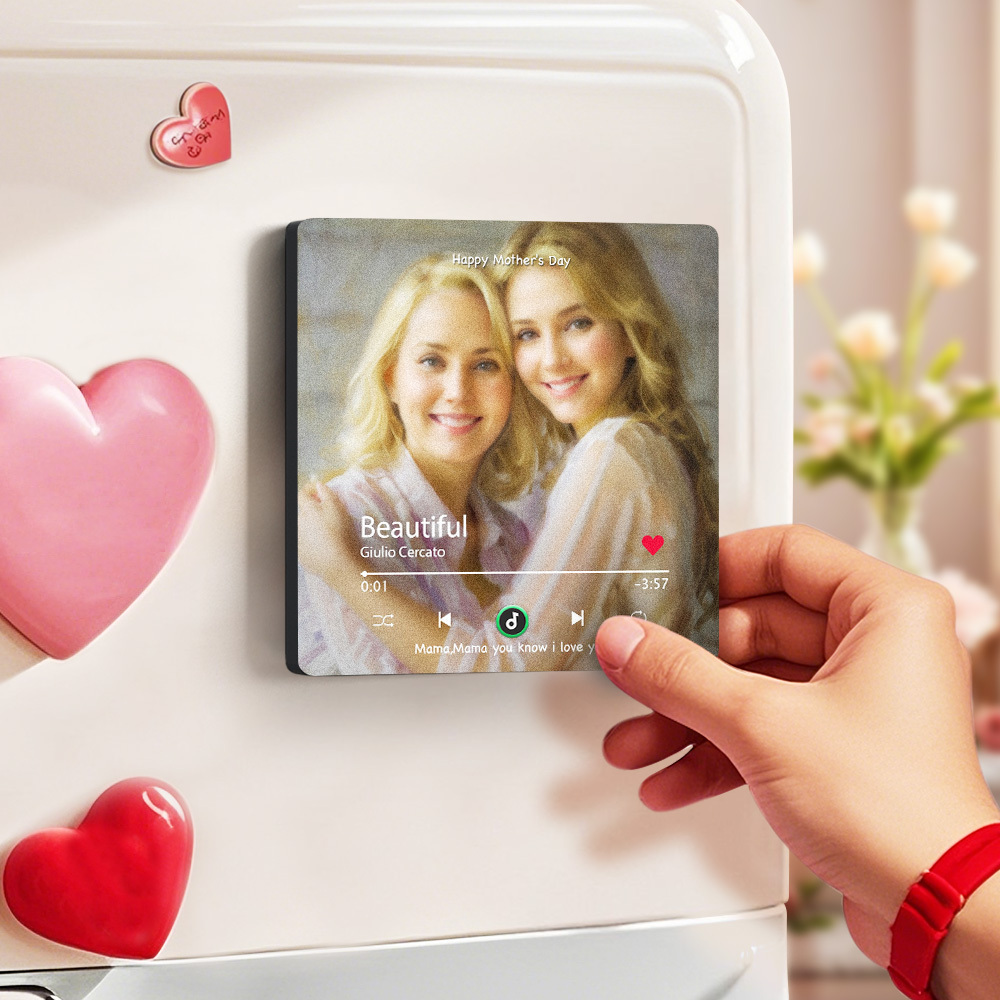 Personalized Mother's Day Music Fridge Magnet Oil Painting Effect Custom Photo Frame Gift for Mom - MyFaceUnderwearAU