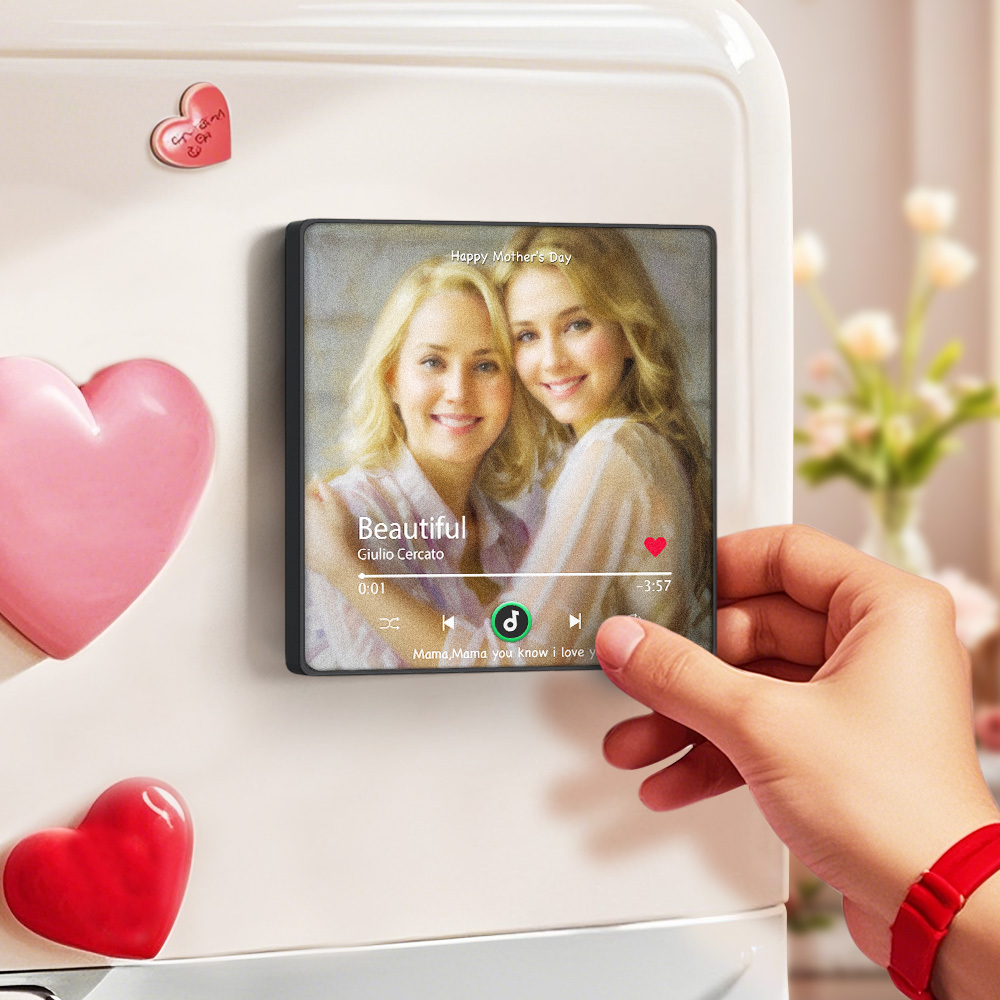Personalized Mother's Day Music Fridge Magnet Oil Painting Effect Custom Photo Frame Gift for Mom - MyFaceUnderwearAU