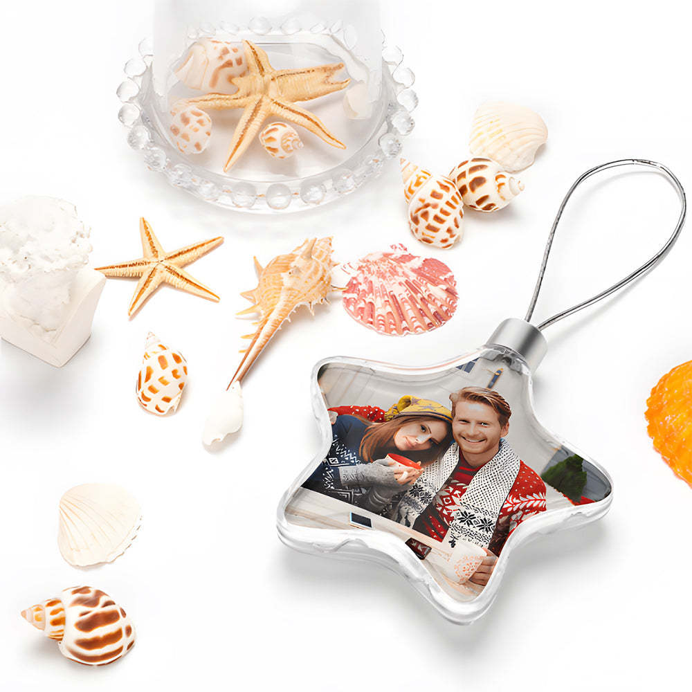 Custom Photo Christmas Ornament Personalized Christmas Star Hanging Ornament Gift - MyFaceUnderwearAU