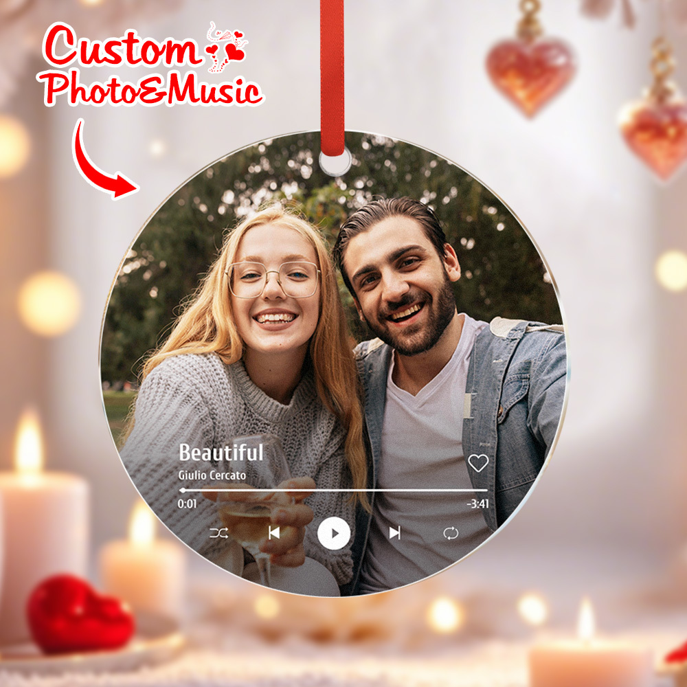 Personalized Music and Photo Ornaments Valentine's Day Gifts Idea For Couple - MyFaceUnderwearAU
