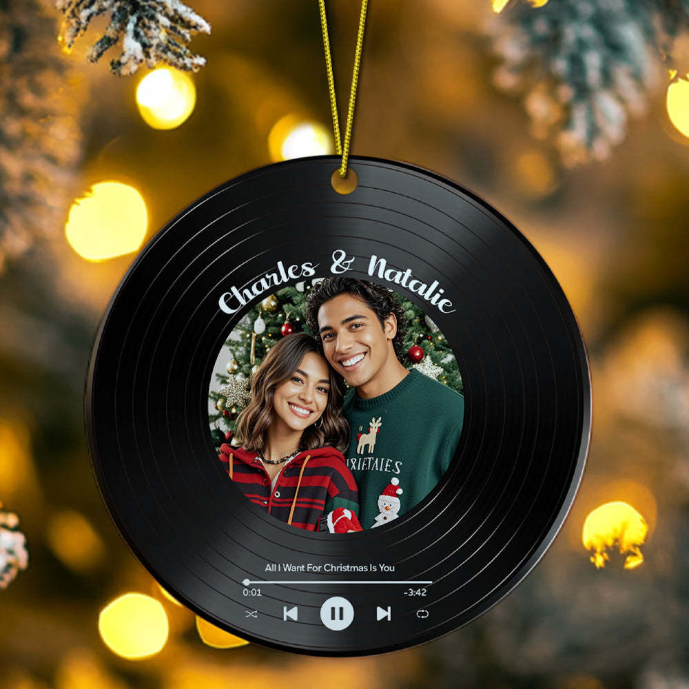 Personalized Photo Vinyl Record Style Ornament Christmas Ceramic Ornament Gift for Lover - MyFaceUnderwearAU