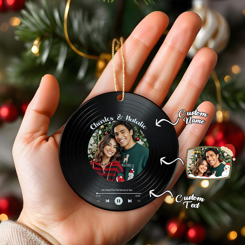 Personalized Photo Vinyl Record Style Ornament Christmas Ceramic Ornament Gift for Lover - MyFaceUnderwearAU