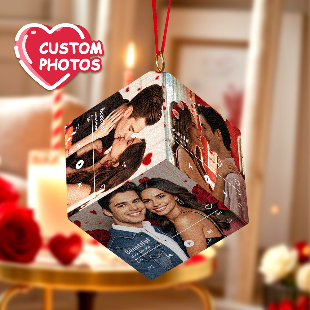 Custom Photo and Music Cube Ornament Couple Personalized Wooden Cube Ornament Valentine Gift For Husband Wife - MyFaceUnderwearAU