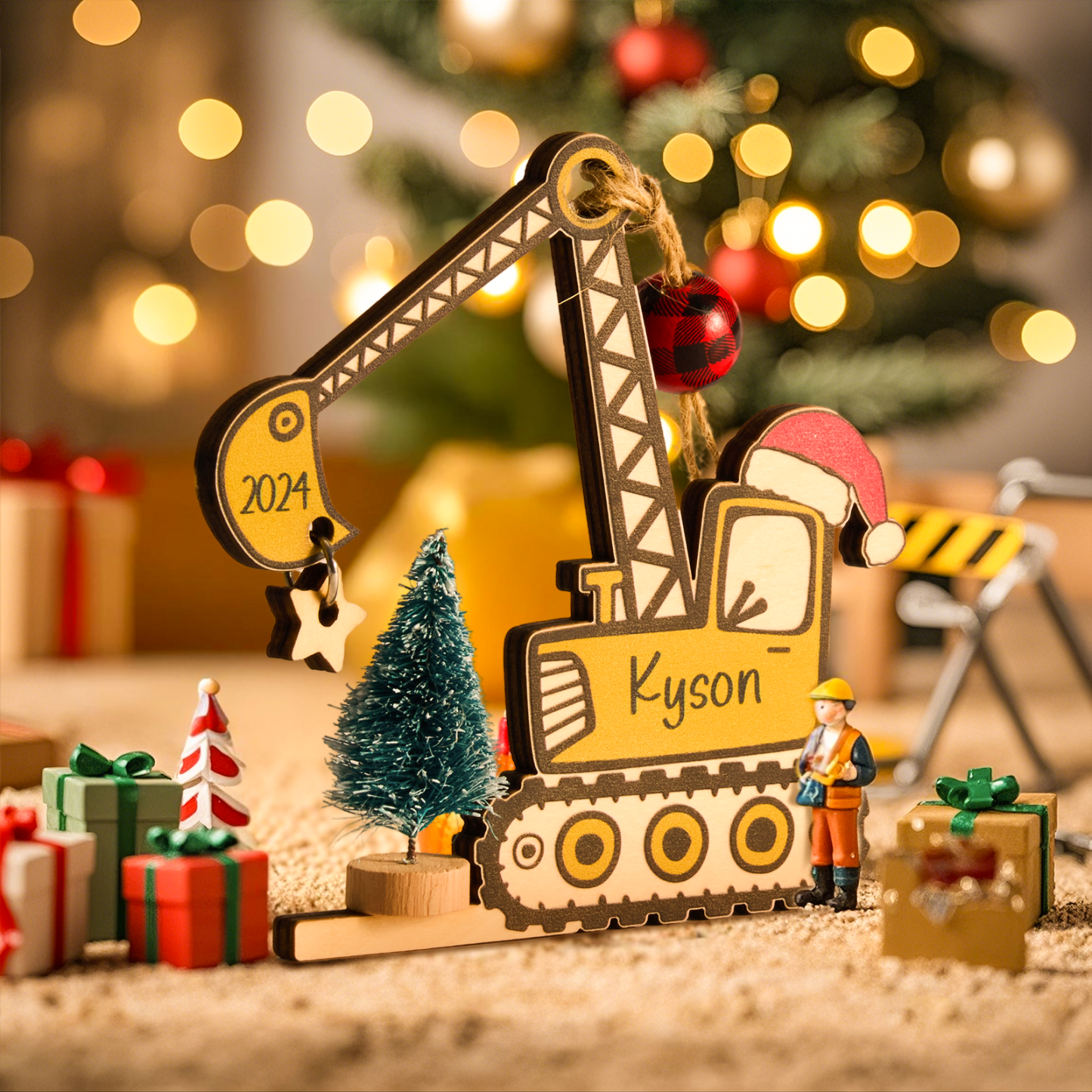Personalized Excavator Ornament with 3d Tree Christmas Ornament - MyFaceUnderwearAU