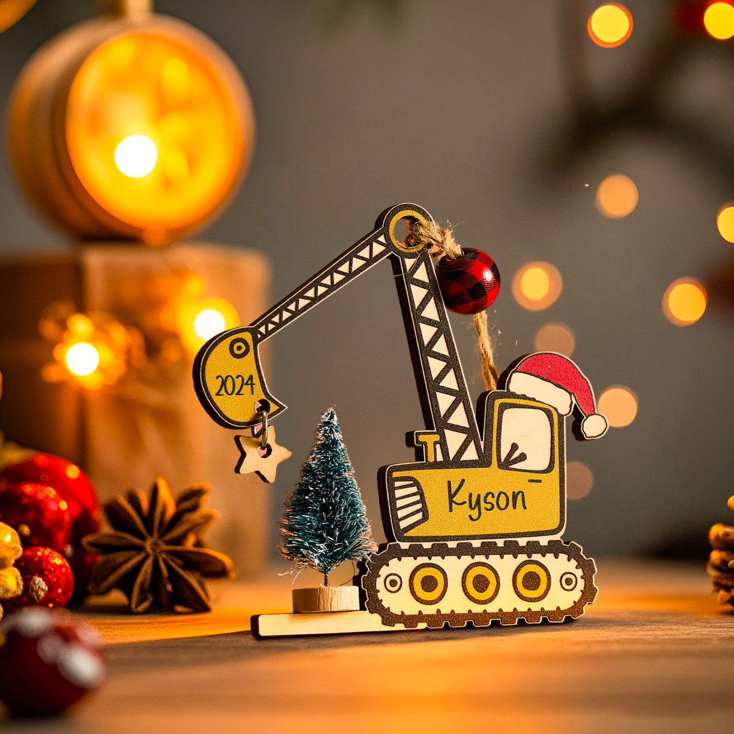 Personalized Excavator Ornament with 3d Tree Christmas Ornament - MyFaceUnderwearAU