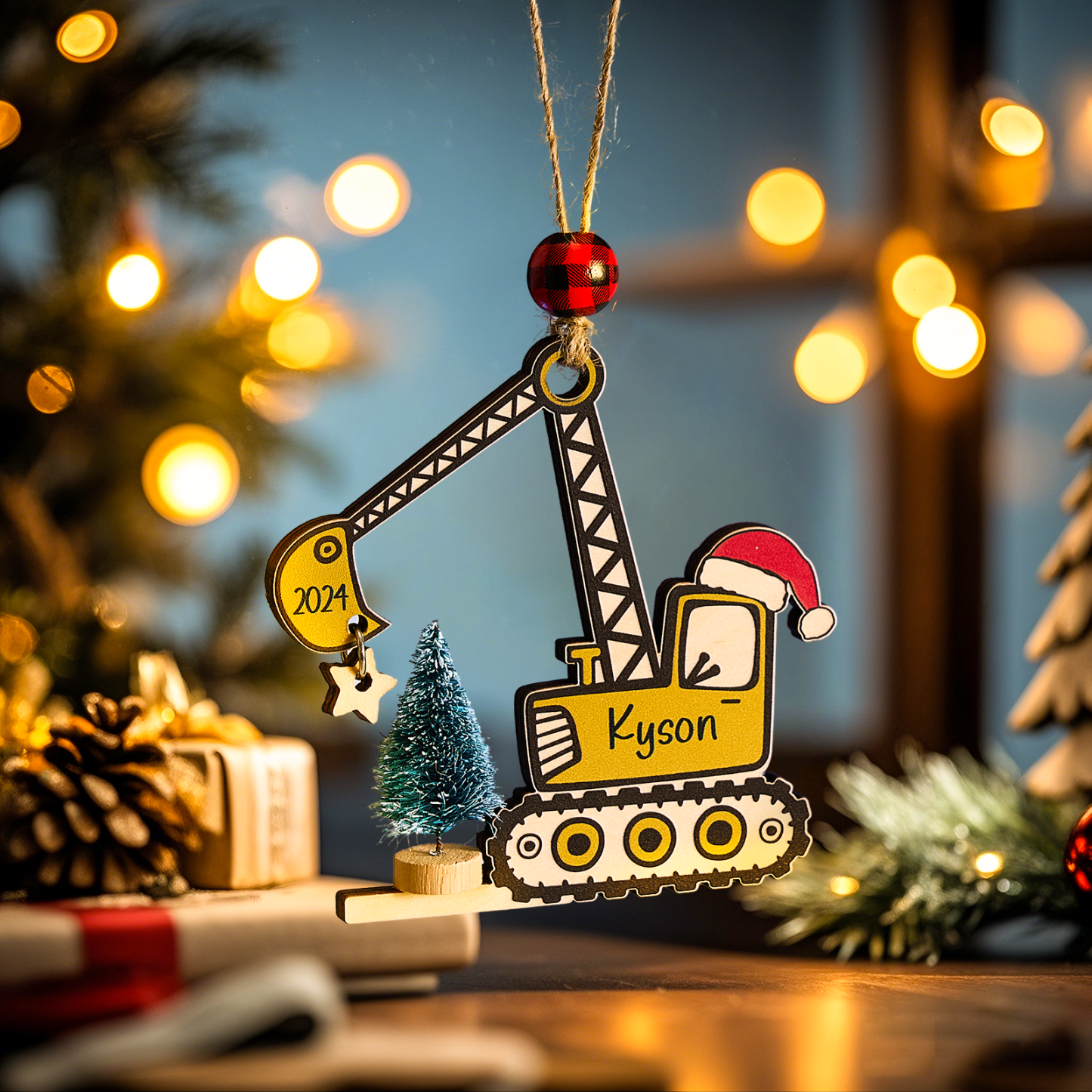 Personalized Excavator Ornament with 3d Tree Christmas Ornament - MyFaceUnderwearAU