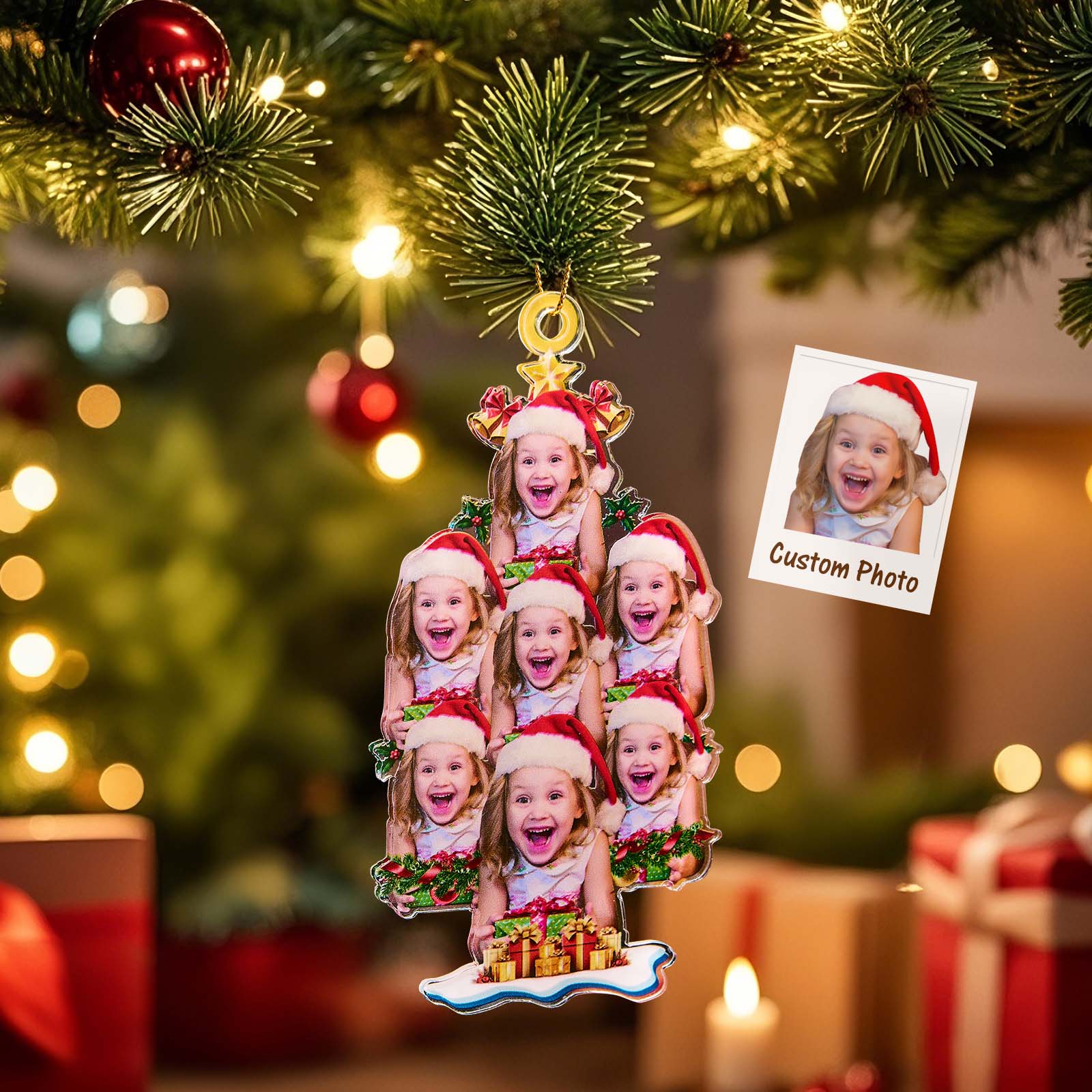 Custom Face - Christmas Tree - Personalized Acrylic Photo Ornament