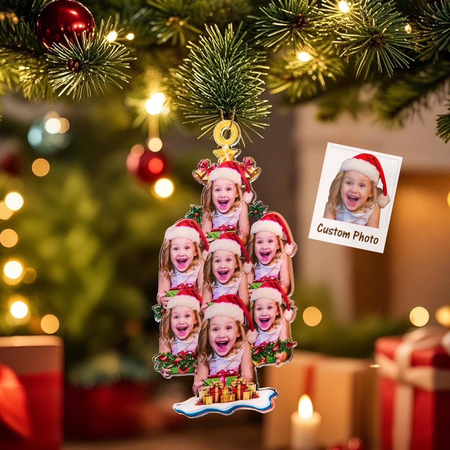 Custom Face - Christmas Tree - Personalized Acrylic Photo Ornament