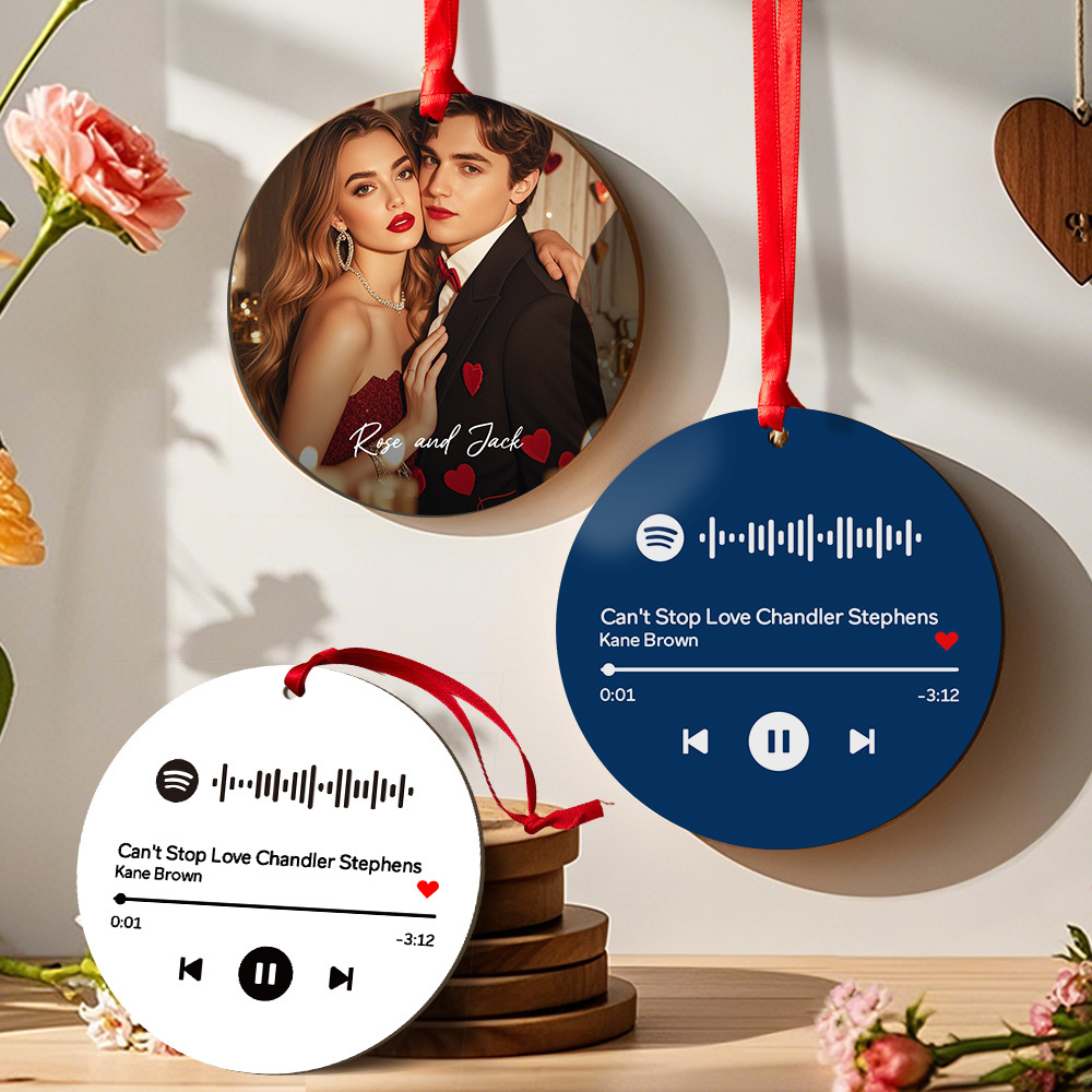 Custom Scannable Spotify Code Yellow Ornaments Photo Hanging Ornament Engraved Custom Music Song Ornament Valentine Gift - MyFaceUnderwearAU