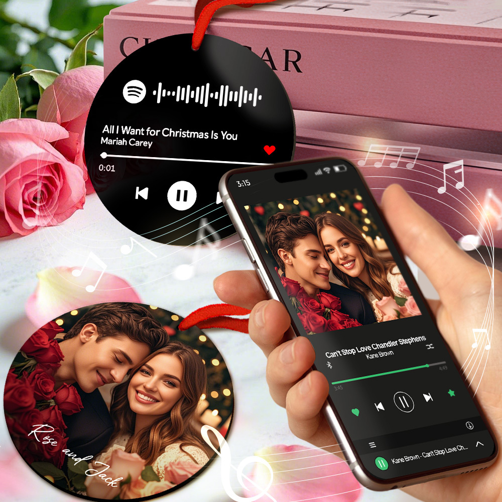 Custom Scannable Spotify Code Black Ornaments Photo Hanging Ornament Engraved Custom Music Song Ornament Valentine Gift - MyFaceUnderwearAU