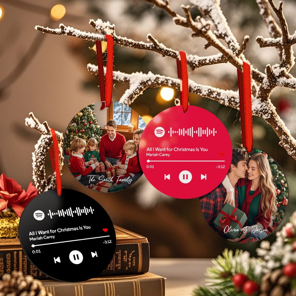 Custom Scannable Spotify Code Blue Ornaments Photo Hanging Ornament Engraved Custom Music Song Ornament Valentine Gift - MyFaceUnderwearAU