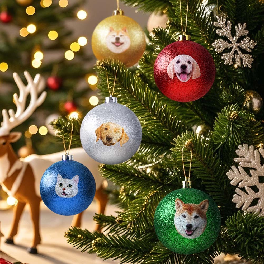 Custom Pet portrait Ornament Christmas Ball Dog  Personalised Cat Memorial Ornament - MyFaceUnderwearAU
