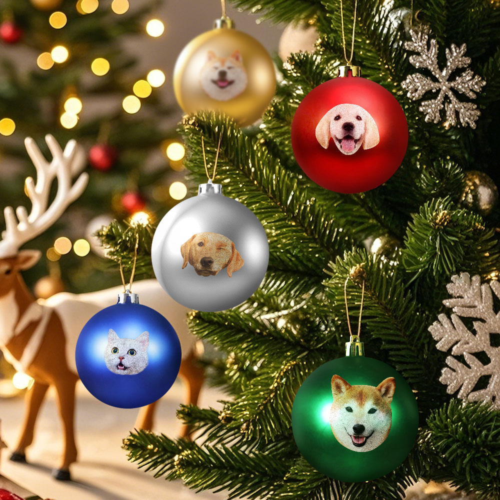 Custom Pet portrait Ornament Christmas Ball Dog  Personalised Cat Memorial Ornament - MyFaceUnderwearAU