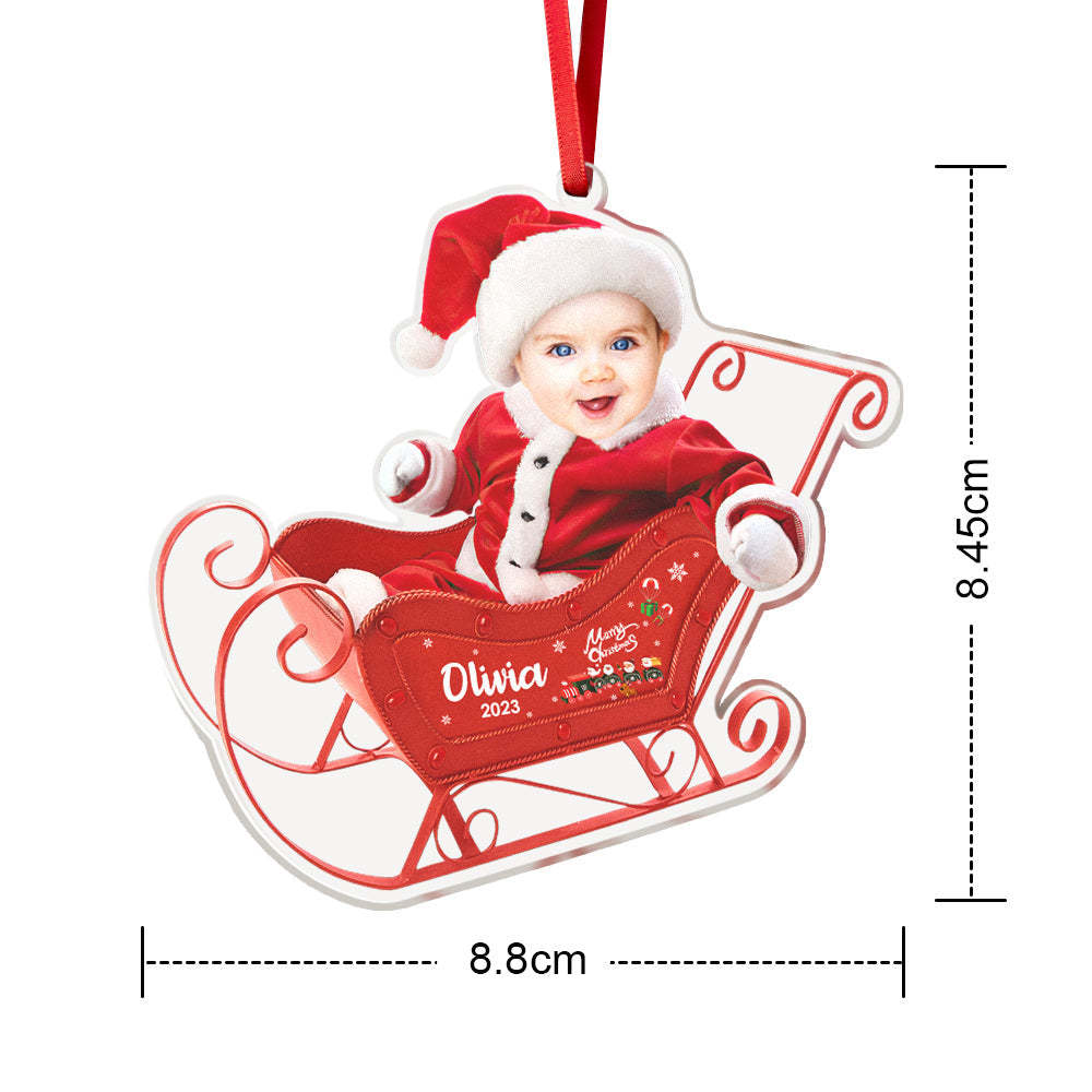 Custom Face Christmas Tree Ornament Baby on Sleigh Christmas Gift - MyFaceUnderwearAU