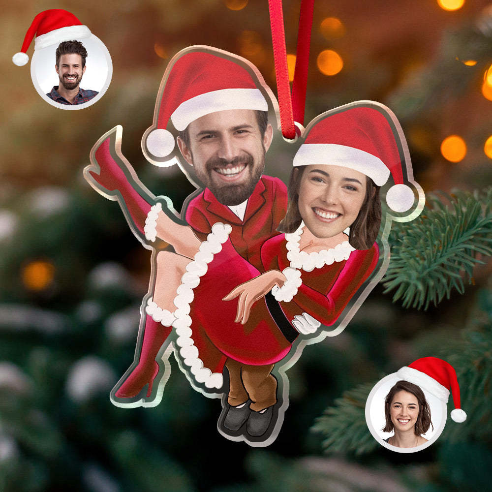 Custom Couple Christmas Tree Ornament Personalized Face Christmas Gift - MyFaceUnderwearAU