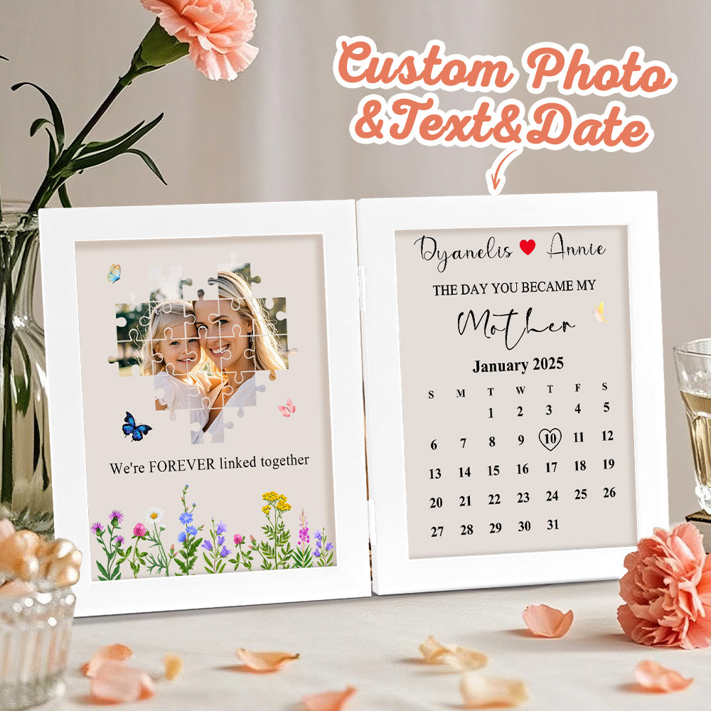 Personalized The Day You Became My Mother Puzzle Photo Frame We're Forever Linked Together Mothers Day Gift - MyFaceUnderwearAU
