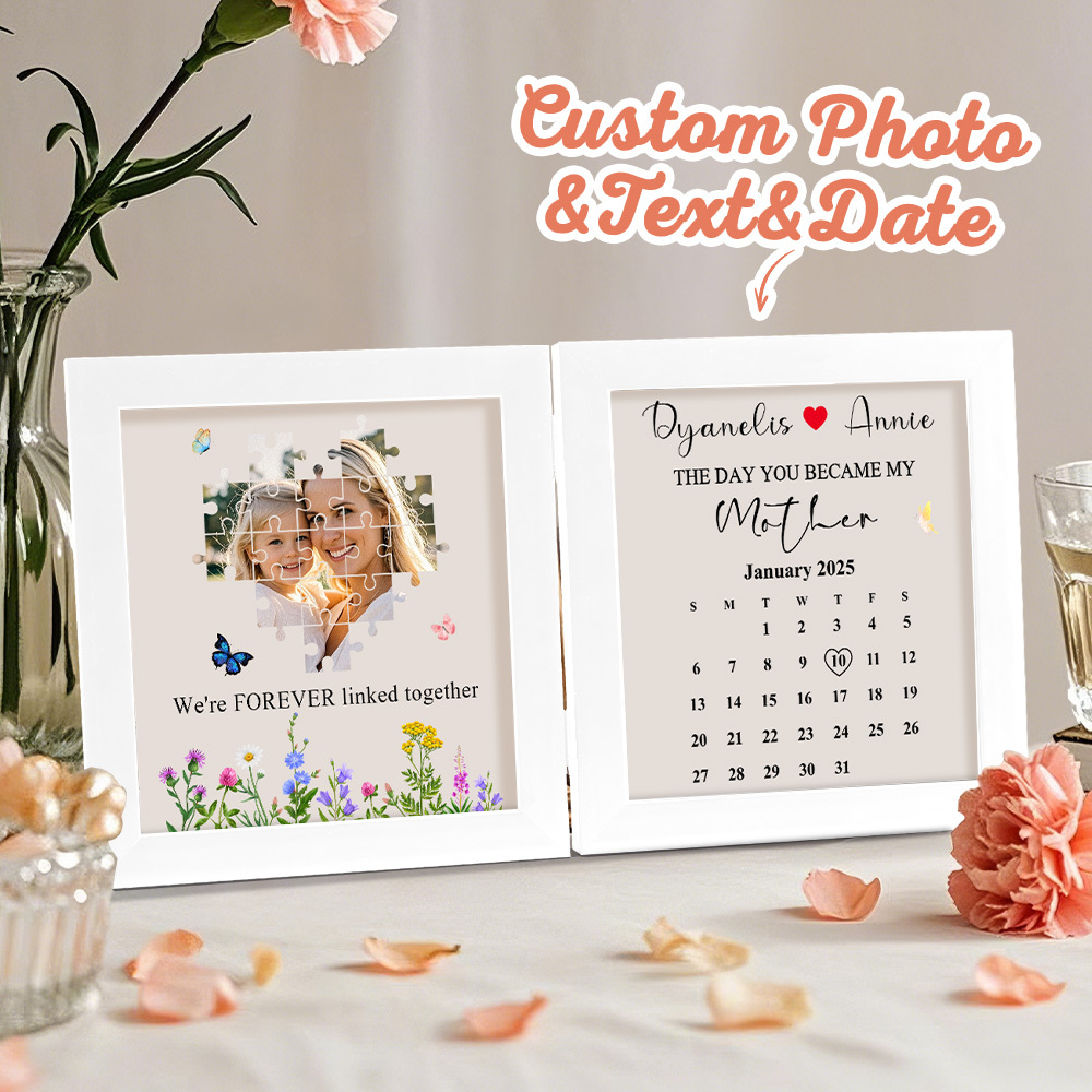 Personalized The Day You Became My Mother Puzzle Photo Frame We're Forever Linked Together Mothers Day Gift - MyFaceUnderwearAU