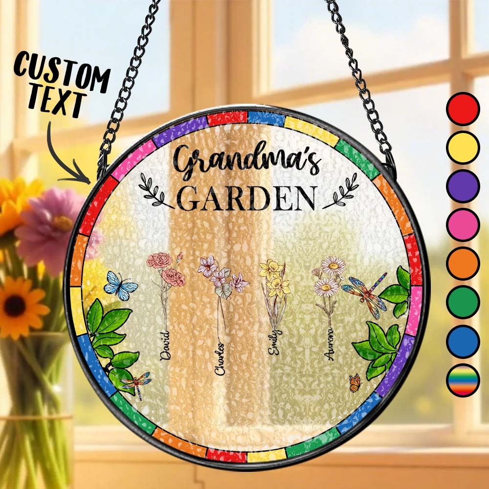 Birth Flower Grandma's Garden - Personalized Stained Glass Window Hanging Suncatcher - MyFaceUnderwearAU