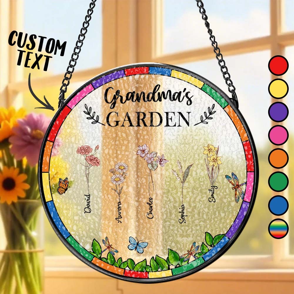 Birth Flower Grandma's Garden - Personalized Stained Glass Window Hanging Suncatcher - MyFaceUnderwearAU