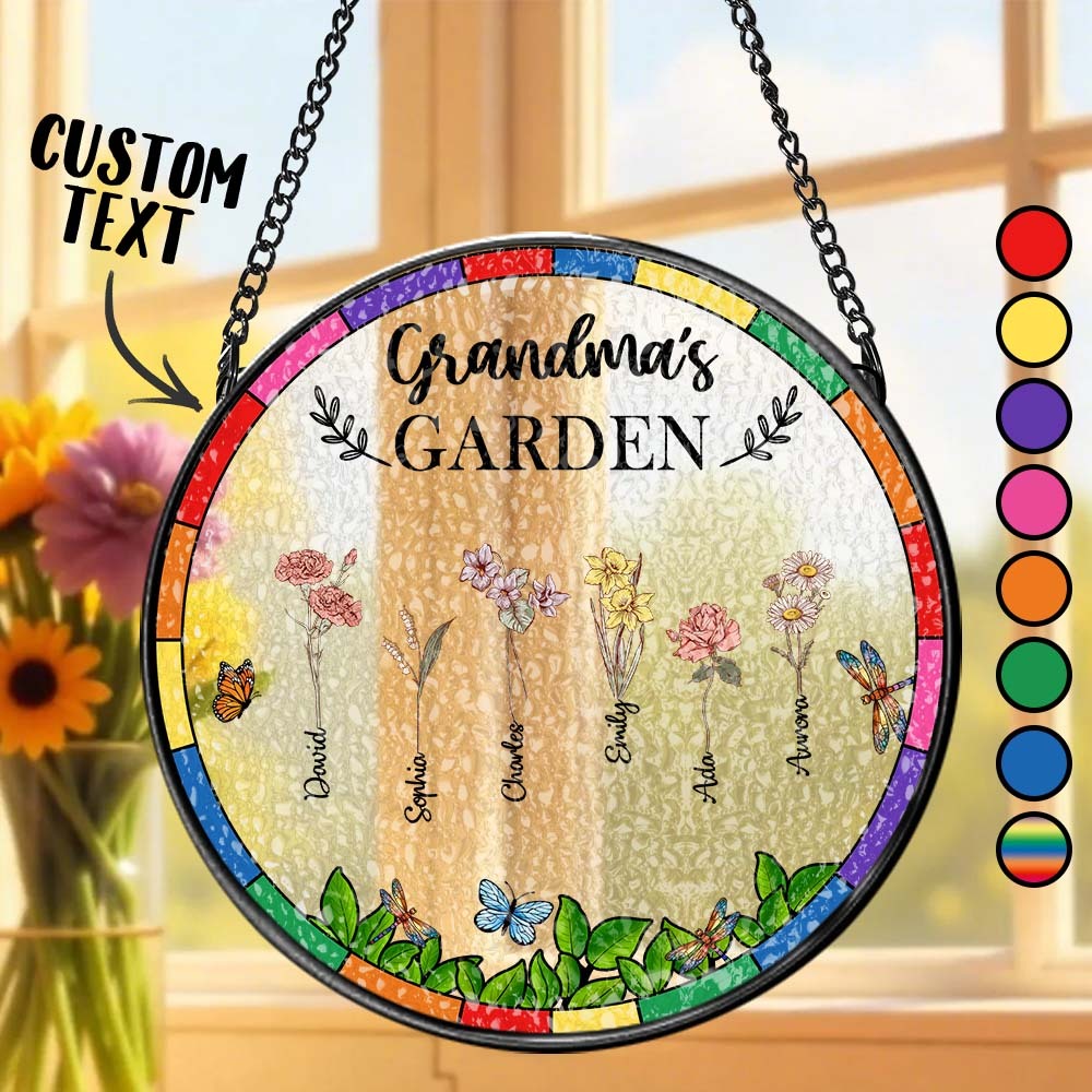 Birth Flower Grandma's Garden - Personalized Stained Glass Window Hanging Suncatcher - MyFaceUnderwearAU