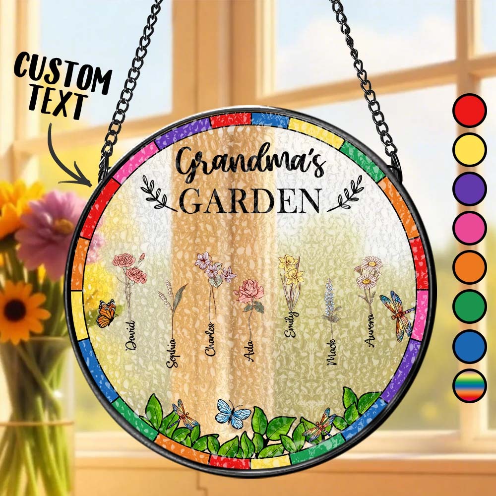 Birth Flower Grandma's Garden - Personalized Stained Glass Window Hanging Suncatcher - MyFaceUnderwearAU