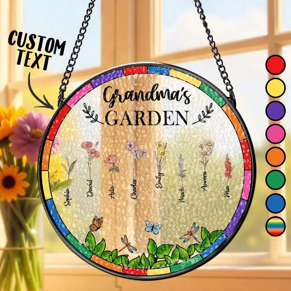 Birth Flower Grandma's Garden - Personalized Stained Glass Window Hanging Suncatcher - MyFaceUnderwearAU