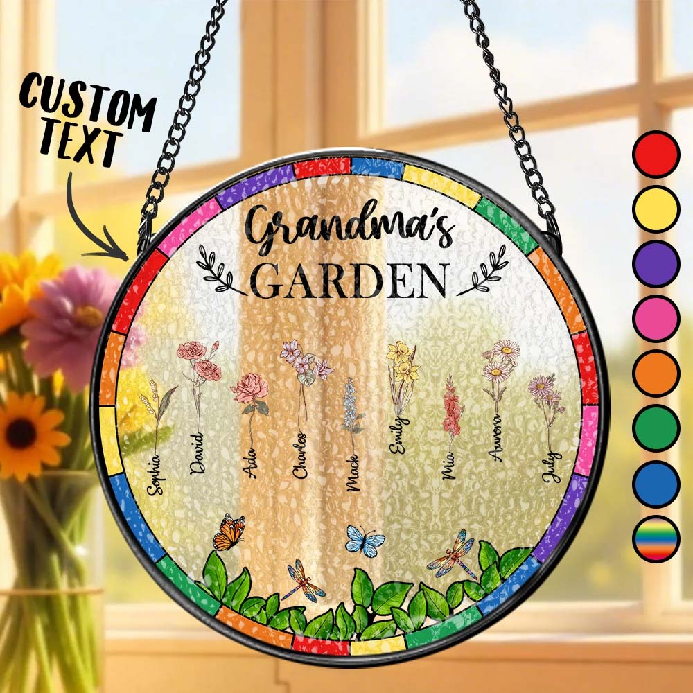 Birth Flower Grandma's Garden - Personalized Stained Glass Window Hanging Suncatcher - MyFaceUnderwearAU