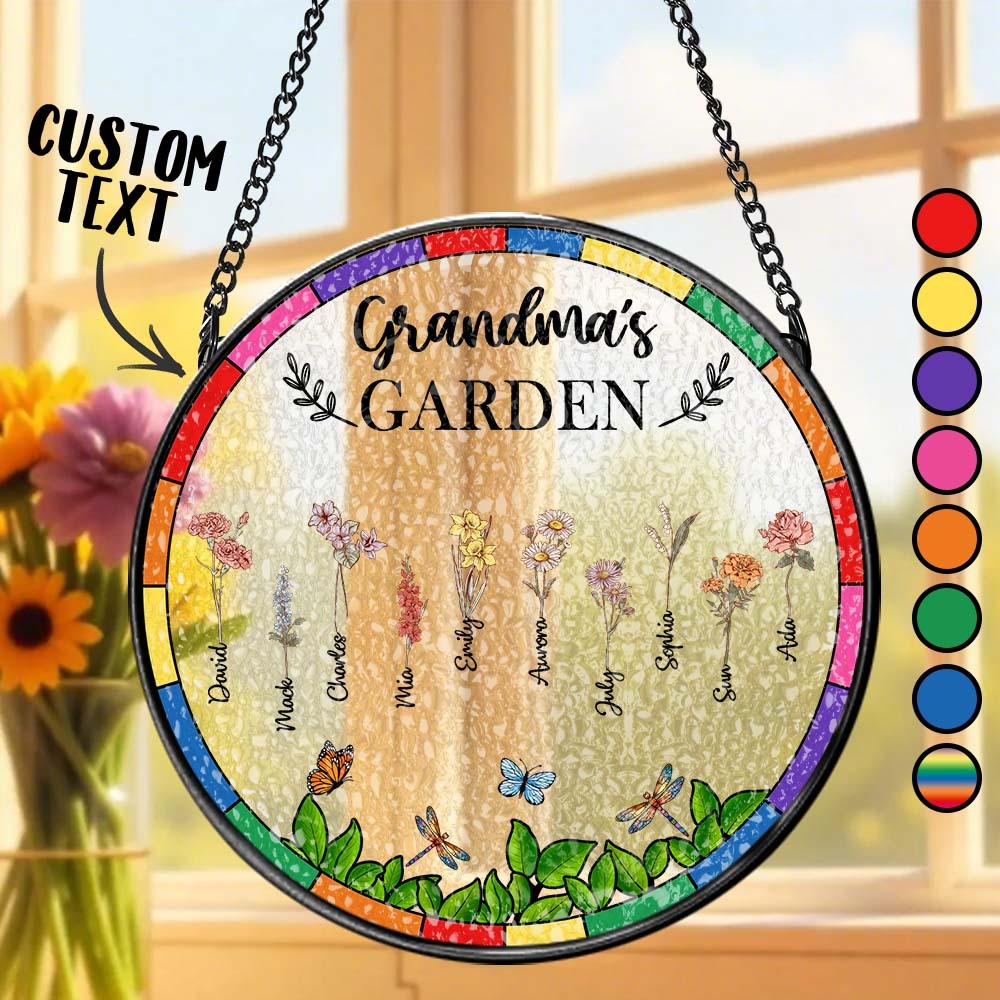 Birth Flower Grandma's Garden - Personalized Stained Glass Window Hanging Suncatcher - MyFaceUnderwearAU