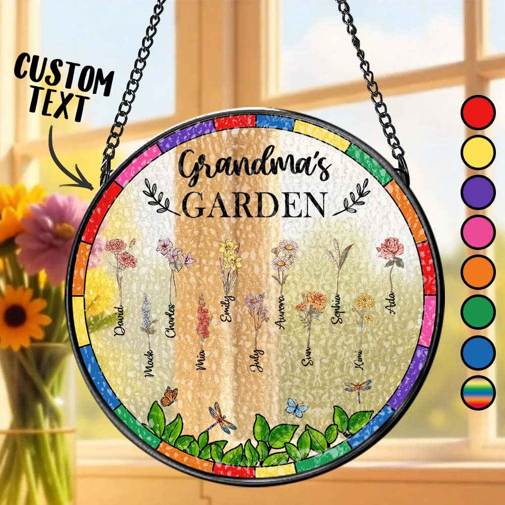 Birth Flower Grandma's Garden - Personalized Stained Glass Window Hanging Suncatcher - MyFaceUnderwearAU