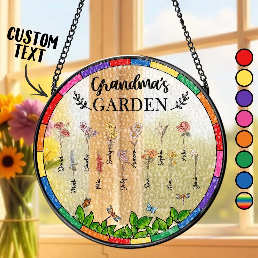 Birth Flower Grandma's Garden - Personalized Stained Glass Window Hanging Suncatcher - MyFaceUnderwearAU