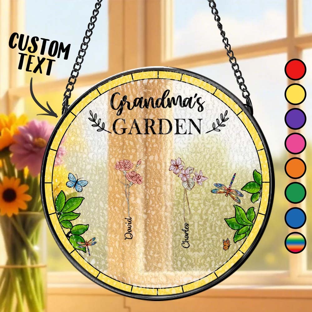Birth Flower Grandma's Garden - Personalized Stained Glass Window Hanging Suncatcher - MyFaceUnderwearAU