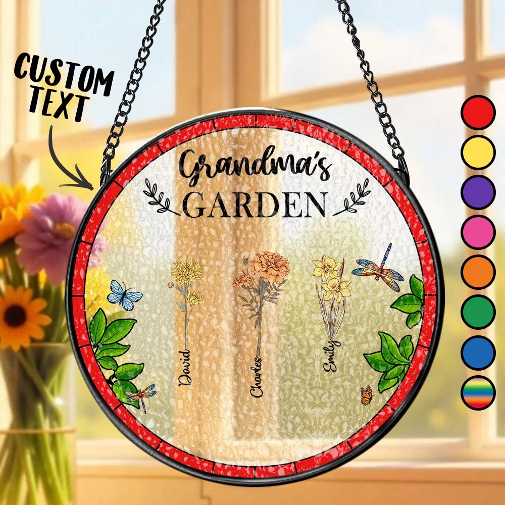 Birth Flower Grandma's Garden - Personalized Stained Glass Window Hanging Suncatcher - MyFaceUnderwearAU