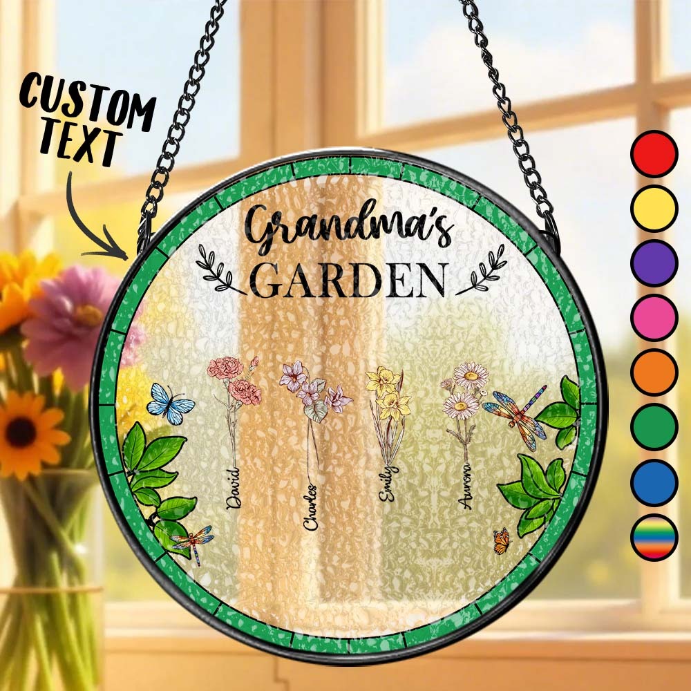 Birth Flower Grandma's Garden - Personalized Stained Glass Window Hanging Suncatcher - MyFaceUnderwearAU