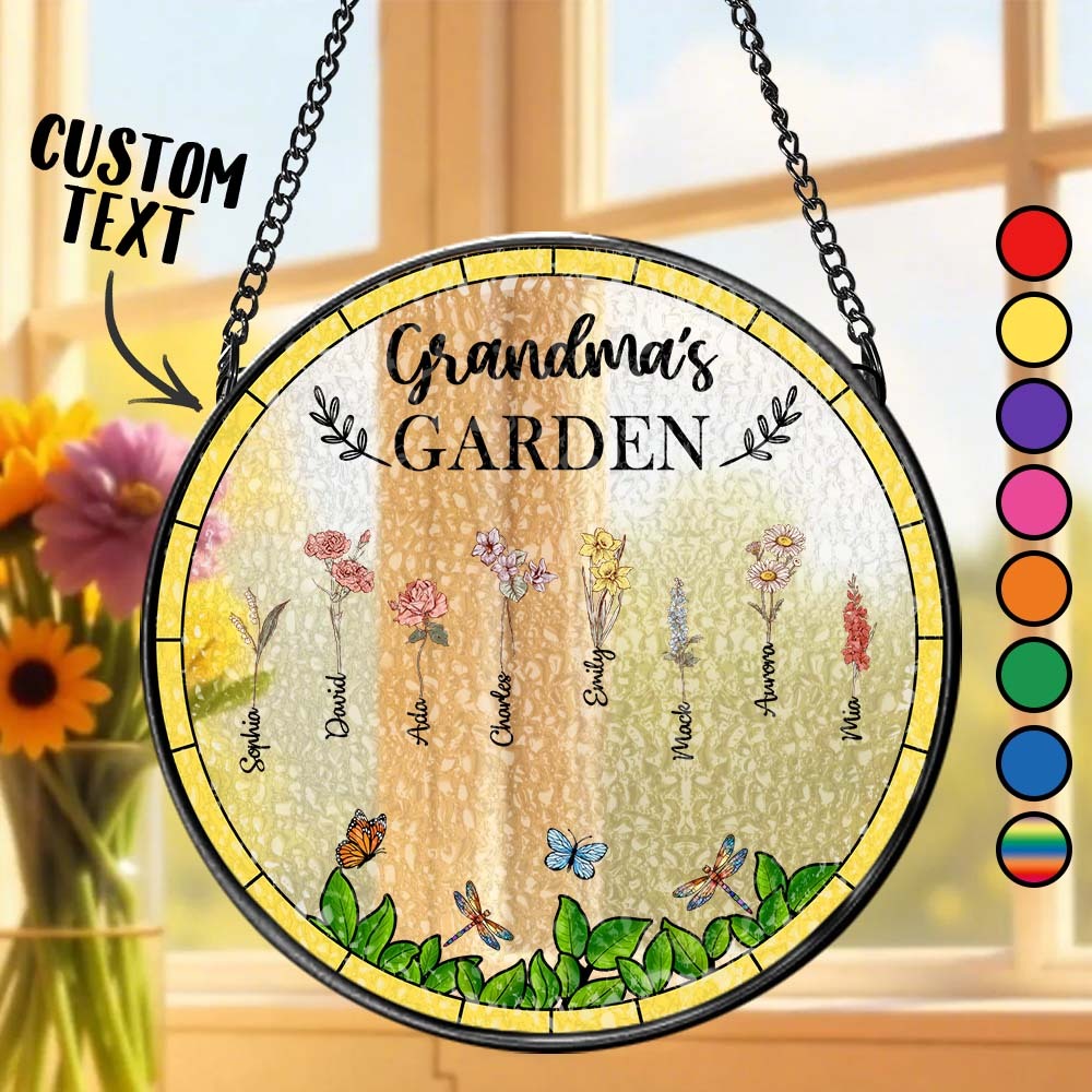 Birth Flower Grandma's Garden - Personalized Stained Glass Window Hanging Suncatcher - MyFaceUnderwearAU
