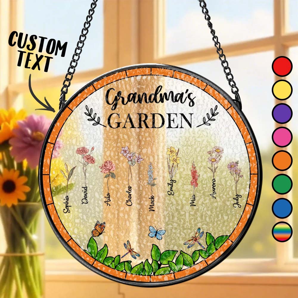 Birth Flower Grandma's Garden - Personalized Stained Glass Window Hanging Suncatcher - MyFaceUnderwearAU