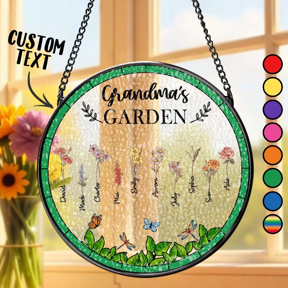 Birth Flower Grandma's Garden - Personalized Stained Glass Window Hanging Suncatcher - MyFaceUnderwearAU