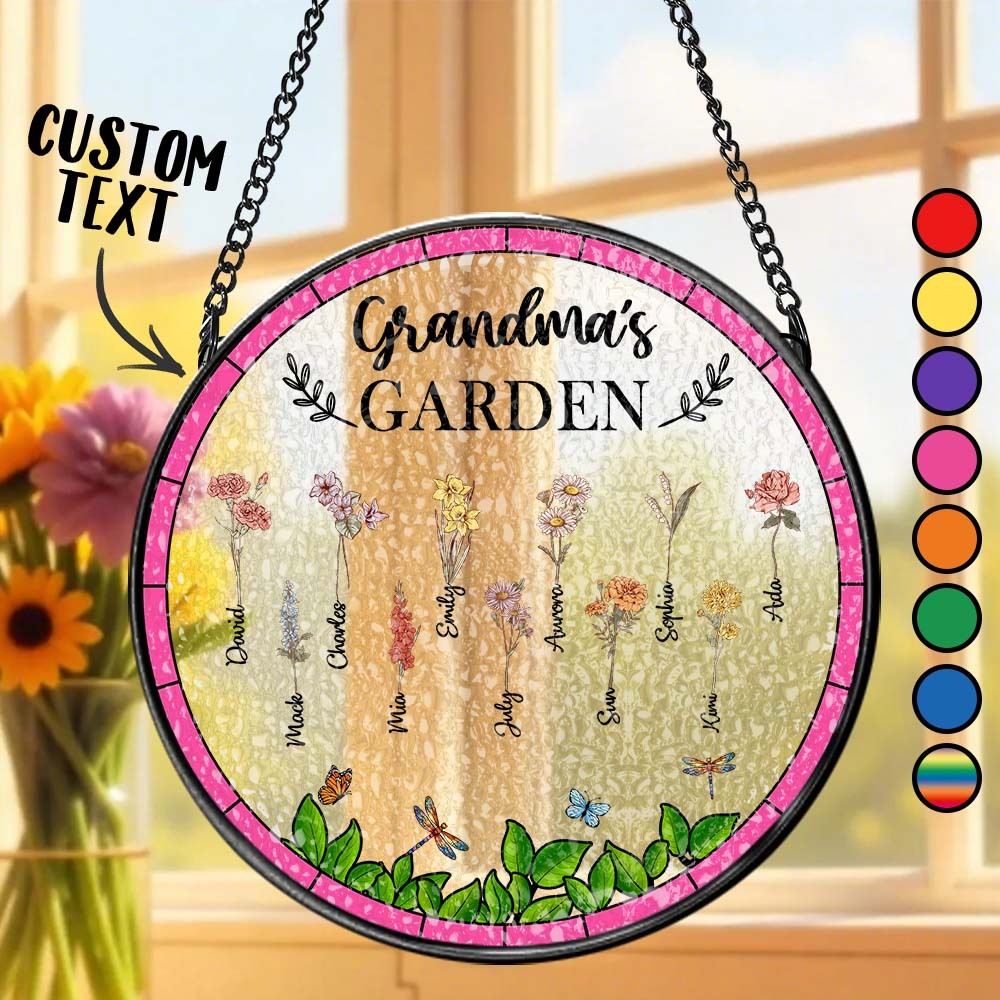 Birth Flower Grandma's Garden - Personalized Stained Glass Window Hanging Suncatcher - MyFaceUnderwearAU